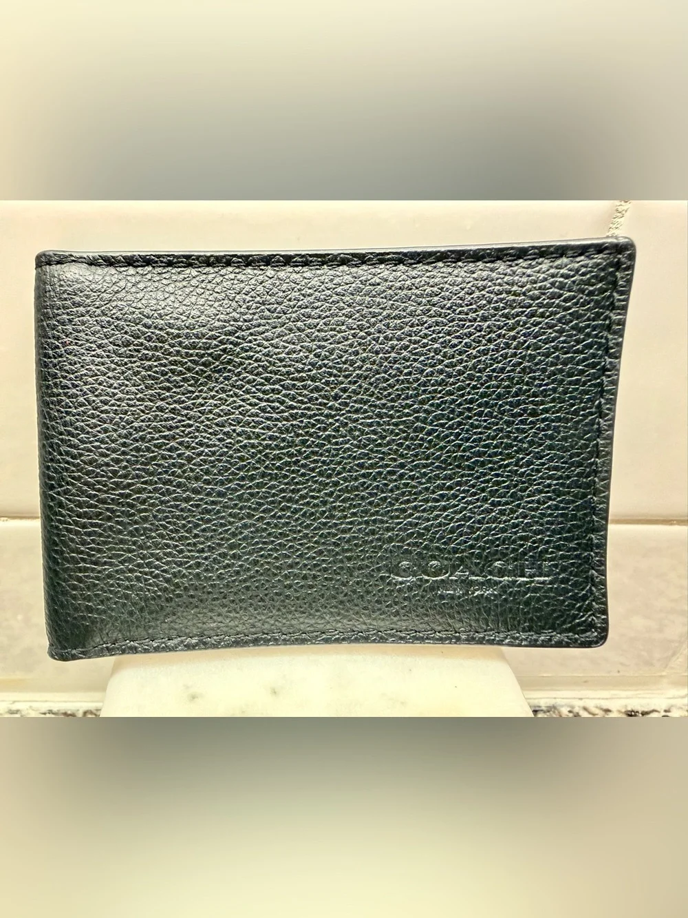 Coach | Black Pebble Leather Slim Bifold Passcase Wallet | Card Slots